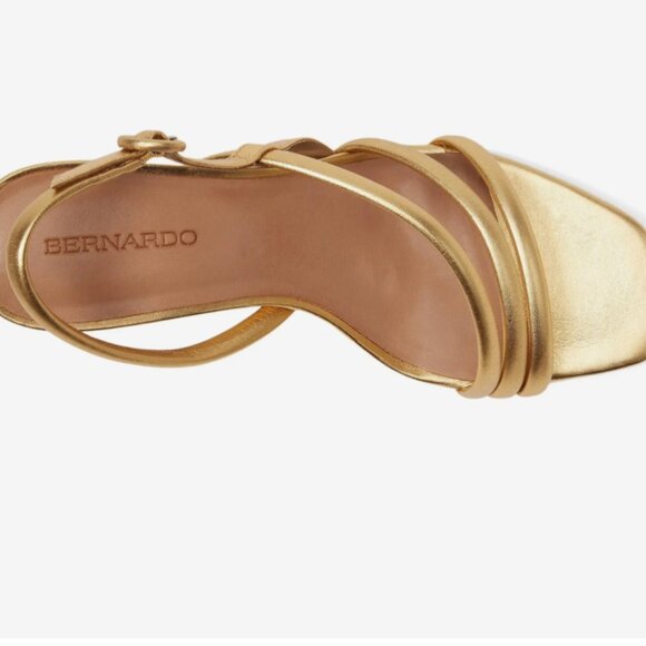 NEW BERNARDO Made In Brazil Patent Leather Naples Heels in gold  7256j3 - Picture 2 of 10